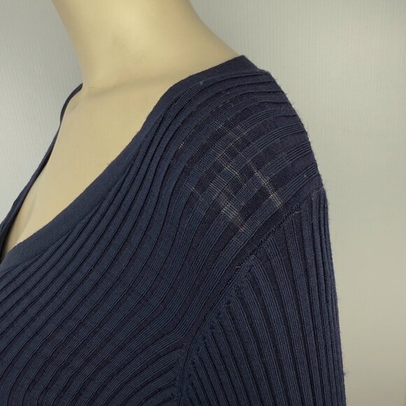 IRIS SETLAKWE Cropped Ribbed & Textured 3/4 Sleeves Designer Navy Blue Sweater S - Picture 4 of 9